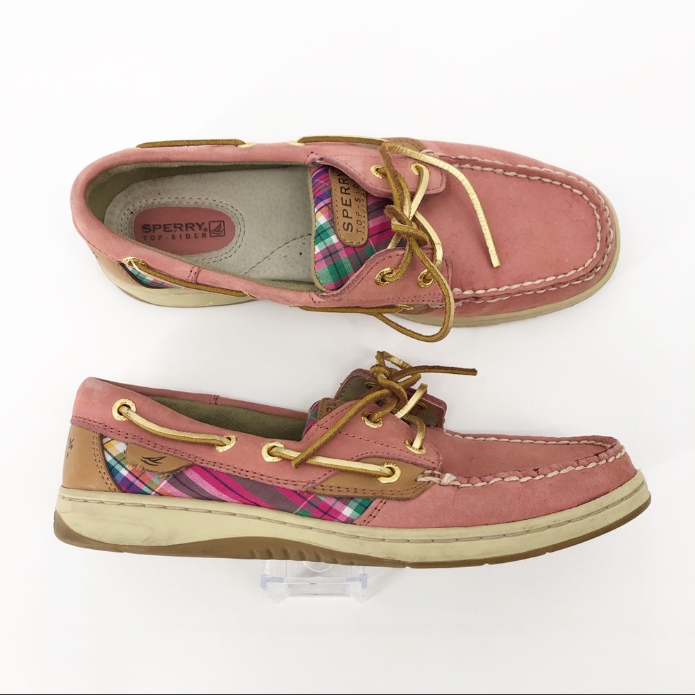 SPERRY Topsider Pink Gold Tartan Suede Leather 7